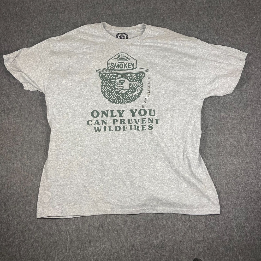 Smokey Only You Can Prevent Wildfires Heather Knit Shirt Men's Size XXL Gray